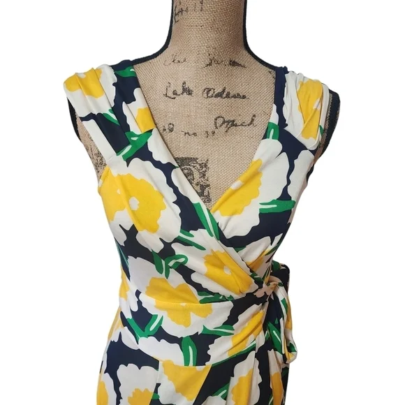 Diane Von Furstenberg Floral Wrap Dress in Yellow and Navy - 6 - Picture 3 of 7